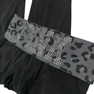 Y2K VS PINK Bling Fold Over Yoga Pants Womens XS Leopard Grey McBling Rhinestone